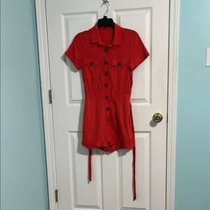 Red Button-Up Romper